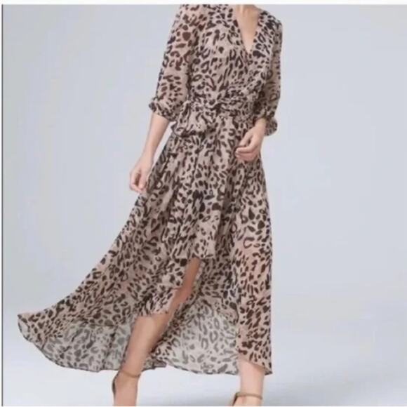 Eliza J. Animal print cheetah pink black midi maxi wrap v neck dress flowy sz 6 - Picture 1 of 16